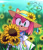 Size: 518x600 | Tagged: safe, artist:peachyowlart, amy rose, hedgehog, alternate outfit, amybetes, blushing, cottagecore, cute, daytime, dress, female, flower, hat, holding something, looking at viewer, outdoors, signature, smile, smiling at viewer, solo, sunflower