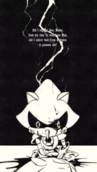 Size: 1456x2577 | Tagged: safe, artist:66kuya99, metal sonic, sonic the hedgehog, 2025, duo, english text, greyscale, looking at them, monochrome, robot