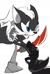 Size: 1300x1920 | Tagged: safe, artist:66kuya99, infinite the jackal, 2025, holding something, looking offscreen, simple background, solo, sword, white background