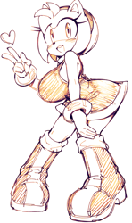 Size: 753x1268 | Tagged: safe, artist:sanzaruuuuu, amy rose, female, full body, mouth open, open smile, posing, simple background, sketch, smile, solo, white background