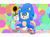 Size: 2920x2160 | Tagged: safe, artist:thegaminggoru, sonic the hedgehog, hedgehog, sonic the hedgehog (2020), abstract background, blushing, cute, flower, holding something, outline, shoes, sitting, smile, solo, solo male, sonabetes, sunflower, white outline, younger