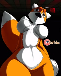 Size: 1280x1600 | Tagged: safe, artist:mottitape, tails doll, black background, busty tails doll, patreon