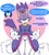 Size: 3683x4096 | Tagged: safe, artist:clawsfurhire, blaze the cat, sonic the hedgehog, cat, hedgehog, abstract background, dialogue, dress, front view, head tilt, lidded eyes, looking at viewer, outline, pov, speech bubble, thick thighs, white outline, wide hips