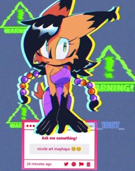 Size: 2101x2671 | Tagged: safe, artist:r_1807_, nicole the hololynx, lynx, 2026, abstract background, english text, female, hololynx, looking at viewer, nicole's purple wraps, shy, solo, straw.page, text, warning sign, watermark