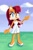 Size: 1353x2048 | Tagged: safe, artist:cloudb1991, sally acorn, bird, chipmunk, hybrid, squirrel, 2026, alternate outfit, alternate version, clothes, cloud, daytime, dress, duo, female, grass, grass field, literal animal, looking at viewer