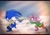 Size: 1200x840 | Tagged: safe, artist:pibblespuppy, amy rose, sonic the hedgehog, hedgehog, blushing, classic amy, classic sonic, classic sonic (universe), don bluth, duo, female, male, skirt, snow, snowball, snowball fight, style emulation