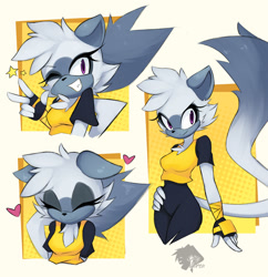 Size: 1937x2000 | Tagged: safe, artist:skyversa, tangle the lemur, lemur, female, heart, looking at viewer, solo, sparkles, v sign, wink