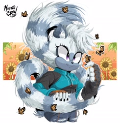Size: 2382x2431 | Tagged: safe, artist:misticcrow, tangle the lemur, lemur, butterfly, female, smile, solo, tail hold