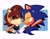 Size: 2700x2100 | Tagged: dead source, safe, artist:spinstellar, artist:stellarspin, sally acorn, sonic the hedgehog, chipmunk, hedgehog, 2022, duo, eyes closed, female, grin, hand on another's chest, hands behind head, heart, kiss, kiss on nose, male, sally x sonic, sally's ringblader outfit, shipping, smile, straight