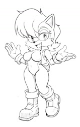 Size: 758x1189 | Tagged: safe, artist:hikarimeku, sally acorn, chipmunk, female, looking at viewer, no color, pose, sally's vest and boots, solo