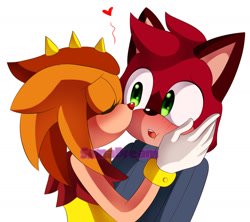 Size: 1410x1254 | Tagged: safe, artist:sirinadream, barry the quokka, trip the sungazer, lizard, 2025, barry x trip, blushing, clothes, duo, eyes closed, female, hand on another's cheek, heart, kiss, male, male barry, quokka, shipping, simple background, straight, sweater, watermark, white background