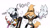 Size: 1570x880 | Tagged: safe, artist:rattiesteps, tangle the lemur, whisper the wolf, lemur, wolf, bending over, biting, chomp, drink, duo, eyes closed, female, holding something, holding tail, simple background, spitting, white background