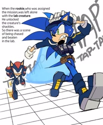 Size: 1687x2048 | Tagged: safe, artist:afajiao, shadow the hedgehog, sonic the hedgehog, 2025, alternate outfit, alternate shoes, alternate universe, barefoot, chasing, clenched teeth, duo, english text, gay, gloves off, hand on own head, hat, looking at them, running, shadow x sonic, shipping, shirt, simple background, vest, white background