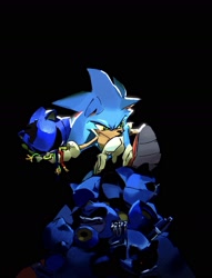 Size: 1188x1559 | Tagged: safe, artist:afajiao, metal sonic, sonic the hedgehog, 2025, black background, broken, duo, holding something, robot, severed head, simple background, wires