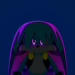 Size: 2048x2048 | Tagged: safe, artist:danthedj12, kit the fennec, 2026, 3d, blue background, frown, glowing eyes, looking at viewer, simple background, solo, standing