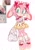 Size: 1113x1568 | Tagged: safe, artist:splash_ad_, oc, oc:velvet the rabbit, rabbit, bag, blushing, bow, dress, eye clipping through hair, female, gloves off, heart nose, oc only, pink fur, shoes, simple background, solo, strawberry, white background, wip