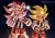 Size: 2048x1424 | Tagged: safe, artist:prolifkvelocity, shadow the hedgehog, sonic the hedgehog, super shadow, super sonic, sonic adventure 2, 2026, clenched fists, clenched teeth, duo, flying, frown, glowing eyes, looking offscreen, mid-air, redraw, soap shoes, space, star (sky), super form