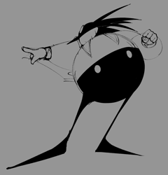 Size: 1415x1476 | Tagged: safe, artist:somerando____, robotnik, human, 2026, classic robotnik, clenched fist, clenched teeth, grey background, looking offscreen, monochrome, pointing, simple background, smile, solo, standing