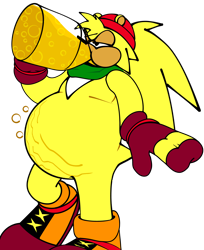 Size: 2428x2973 | Tagged: safe, bark the polar bear, belly, bulky, chubby, drinking, fat, holding something, honey, obese, simple background, solo