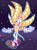 Size: 700x956 | Tagged: safe, artist:virune, oc, oc:knight the pangolin, 2024, arms out, blue outline, chest fluff, fusion, fusion:mighty, fusion:sonic, grin, looking offscreen, mid-air, oc only, outline, pangolin, signature, smile, solo, super form, super oc, treads, watermark