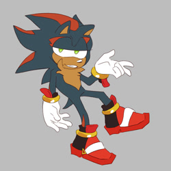 Size: 1500x1500 | Tagged: safe, artist:smallpwbbles, oc, oc:orion the hedgehog, hedgehog, 2024, ask response, cheek fluff, chest fluff, flat colors, fusion, fusion:shadow, fusion:sonic, grey background, lidded eyes, looking at viewer, oc only, simple background, smile, solo, tan skin