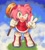 Size: 1838x2048 | Tagged: safe, artist:noysworld, amy rose, 2026, head tilt, holding something, looking at viewer, mouth open, open smile, piko piko hammer, smile, smiling at viewer, solo, standing, tongue out, v sign, wink, winking at viewer
