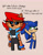 Size: 1582x2048 | Tagged: safe, artist:kittytale, sally acorn, sonic the hedgehog, chipmunk, hedgehog, 2026, alternate universe, archie sonic the hedgehog, au:all in (kittytale), duo, english text, female, hands behind head, looking at them, looking offscreen, male, meme, robot, sally x sonic, sally's ringblader outfit, scar, shipping, simple background, smile, smiling at them, standing, straight, wound