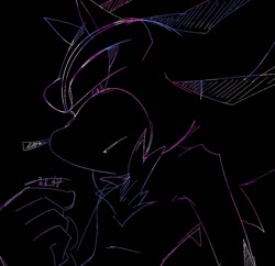 Size: 1033x1000 | Tagged: safe, artist:aoshibazakura95, shadow the hedgehog, 2025, black background, lidded eyes, looking at viewer, monochrome, simple background, sketch, solo