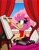 Size: 1583x2048 | Tagged: safe, artist:kittytale, amy rose, hedgehog, 2026, alternate universe, au:all in (kittytale), brush, clothes, couch, curtain, daytime, drawing, easel, female, holding something, painting, sitting, smile, solo, tree, window