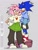Size: 962x1274 | Tagged: safe, artist:kobuvox, amy rose, sonic the hedgehog, hedgehog, amy x sonic, clothes, duo, female, fully clothed, grey background, hand on hip, looking at viewer, male, shipping, shirts, shoes, shorts, simple background, skirt
