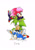 Size: 1024x1472 | Tagged: safe, artist:finikart, sonia the hedgehog, sonic the hedgehog, hedgehog, 2016, brother and sister, ear piercing, english text, female, looking at each other, lying down, male, manic the hedgehog, piercing, siblings, simple background, stacked, sweatdrop, treads, trio, white background