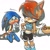 Size: 1024x1024 | Tagged: safe, artist:mwou1133746, sally acorn, sonic the hedgehog, chipmunk, hedgehog, 2026, begging, chili dog, dialogue, duo, english text, female, food, hand on hip, holding something, hot dog, kneeling, looking at each other, looking at them, looking back, looking back at them, male, sally's ringblader outfit, simple background, smug, white background