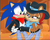 Size: 1248x1000 | Tagged: suggestive, artist:classicsonicsatam, sally acorn, sonic the hedgehog, chipmunk, hedgehog, 2025, barn, blushing, bra, building, clothes, cowboy outfit, dialogue, duo, english text, female, hat, indoors, jacket, male, pants, sally x sonic, scarf, shipping, shirt, straight, tongue out, vhs filter