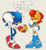 Size: 1299x1398 | Tagged: safe, artist:risziarts, sally acorn, sonic the hedgehog, chipmunk, hedgehog, 2022, bouquet, dialogue, duo, english text, eyes closed, female, flower, flower bouquet, giving object, heart shape box, holding something, male, sally x sonic, sally's ringblader outfit, shipping, simple background, sparkles, speech bubble, straight, valentine's day