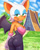 Size: 2800x3500 | Tagged: suggestive, artist:boaz2038, rouge the bat, bat, arm behind back, blushing, building, clouds, daytime, female, field, grass, grass field, looking at viewer, looking back, looking back at viewer, mouth open, open smile, outdoors, shoulder fluff, smile, smiling at viewer, solo, solo female