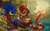 Size: 2048x1284 | Tagged: safe, artist:silly fixie, sally acorn, sonic the hedgehog, chipmunk, hedgehog, 2026, alternate outfit, clothes, daytime, duo, female, flower, forest, lake, looking at them, male, mermaid, sally x sonic, shipping, straight, tree, water, wet