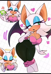 Size: 1400x2018 | Tagged: safe, artist:dai_honeys, rouge the bat, bat, bending over, eyes closed, female, holding something, looking at viewer, looking offscreen, solo