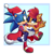 Size: 2000x2000 | Tagged: safe, artist:yoshiyoshi700, sally acorn, sonic the hedgehog, chipmunk, hedgehog, hybrid, squirrel, 2025, alternate outfit, archie sonic the hedgehog, cape, carrying them, christmas, clothes, duo, female, looking at viewer, male, sally x sonic, santa hat, shipping, simple background, smile, smiling at viewer, straight, v sign, wink