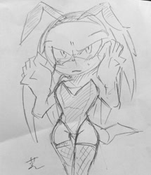 Size: 879x1024 | Tagged: suggestive, artist:aoshibazakura95, knuckles the echidna, blushing, bunny girl outfit, crossdressing, grey background, greyscale, looking at viewer, monochrome, pencilwork, simple background, sketch, solo, standing, traditional media