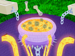 Size: 1600x1200 | Tagged: safe, anonymous artist, bowl, chain, grass, lava, lavafall, marble zone, no characters, pepper shaker, salt shaker, spike