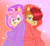 Size: 933x856 | Tagged: safe, artist:shqnnyhere, amy rose, sally acorn, chipmunk, hedgehog, abstract background, back to back, duo, eye clipping through hair, eyebrow clipping through hair, female, grin, hoodie, lidded eyes, looking at viewer, outline, smile, smiling at viewer, watermark, white outline