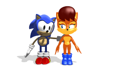 Size: 640x360 | Tagged: safe, artist:bantranic, artist:sab64, artist:shiyamasaleem, sally acorn, sonic the hedgehog, chipmunk, hedgehog, 2022, 3d, classic sally, classic sonic, duo, looking at each other, male, miku miku dance, mmd, sally x sonic, shipping, standing, straight, transparent background