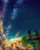 Size: 950x1200 | Tagged: safe, artist:splushmaster12, sally acorn, sonic the hedgehog, chipmunk, hedgehog, 2015, aurora borealis, duo, female, grass, log, male, mountain, nighttime, outdoors, sally x sonic, sally's ringblader outfit, shipping, sitting, standing, star (sky), straight
