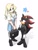 Size: 3128x4096 | Tagged: safe, artist:guitar_00000001, maria robotnik, shadow the hedgehog, hedgehog, human, 2026, alternate hairstyle, alternate outfit, alternate shoes, bag, blushing, charm, clothes, duo, fully clothed, grey background, hero chao, holding something, looking at them, school uniform, shadow (lighting), shirt, simple background, skirt, smile, standing, star (symbol), twintails
