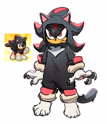 Size: 3550x4096 | Tagged: safe, artist:guitar_00000001, shadow the hedgehog, sonic rumble, 2026, cat costume, costume, frown, reference inset, shadow is not amused, simple background, solo, standing, white background