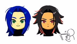 Size: 4096x2354 | Tagged: safe, artist:guitar_00000001, shadow the hedgehog, sonic the hedgehog, human, 2026, drawing, frown, humanized, looking at viewer, simple background, smile, tomodachi life, trio, white background