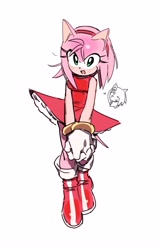 Size: 2634x4096 | Tagged: safe, artist:guitar_00000001, amy rose, 2026, blushing, eyes closed, hands together, heart, looking at viewer, mouth open, simple background, smile, solo, standing, white background