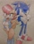 Size: 4032x3024 | Tagged: safe, artist:endo1404, sally acorn, sonic the hedgehog, chipmunk, hedgehog, 2025, arms folded, duo, female, grin, hand on hip, looking at viewer, male, mouth open, pointing, pointing at viewer, redraw, sally x sonic, sally's vest and boots, shipping, simple background, smile, smiling at viewer, standing, straight, traditional media