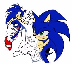 Size: 4096x3763 | Tagged: safe, artist:guitar_00000001, sonic the hedgehog, 2026, frown, korean text, simple background, smile, solo, standing, white background