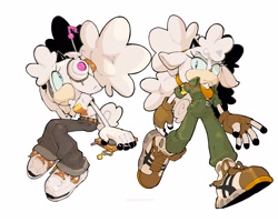 Size: 2048x1640 | Tagged: safe, artist:mariaartes51, lanolin the sheep, alternate outfit, asics, female, frown, fully clothed, headphones, jeans, jumpsuit, looking offscreen, simple background, sneakers, white background